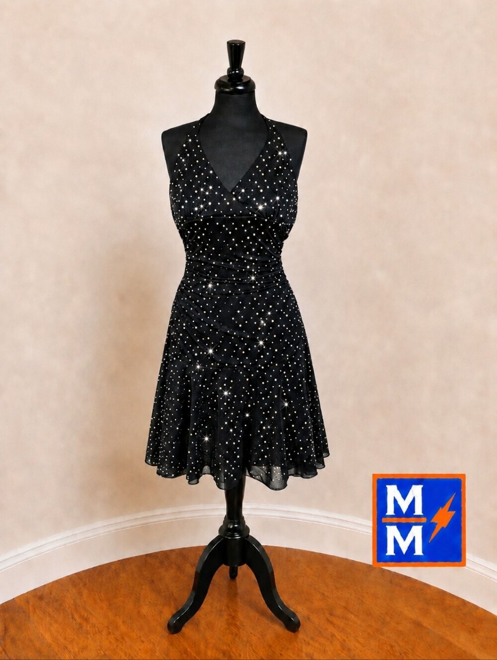 City Triangles Black Sparkle Halter Dress Prom Party Cocktail Y2K Size M